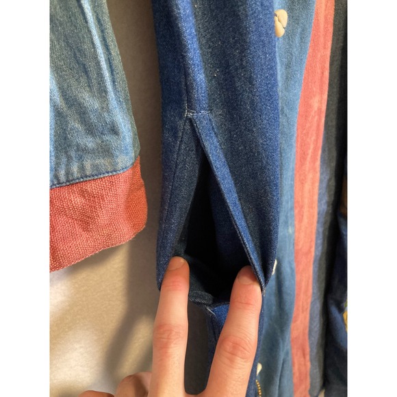 Boho Wearable Art Vintage Mulato Womens XL Denim Patchwork Graphic Duster Coat - Picture 8 of 8